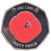 50 pence - Elizabeth II RBL - poppy, United Kingdom, 2021 reverse image