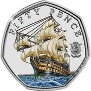 50 Pence - Elizabeth II HMS Victory, at full sail; Silver, United Kingdom, 2022 reverse image