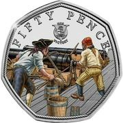50 Pence - Elizabeth II HMS Victory, cannons firing; Silver, United Kingdom, 2022 reverse image
