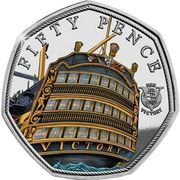 50 Pence - Elizabeth II HMS Victory, stern of the ship; Silver, United Kingdom, 2022 reverse image