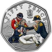 50 Pence - Elizabeth II HMS Victory, struck by musket ball; Silver, United Kingdom, 2022 reverse image