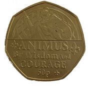 50 Pence - Elizabeth II Platinum Jubilee - Animus; Gold Plated, United Kingdom, 2022 reverse image