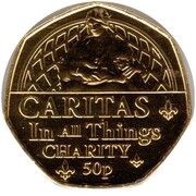 50 Pence - Elizabeth II Platinum Jubilee - Caritas; Gold plated, United Kingdom, 2022 reverse image