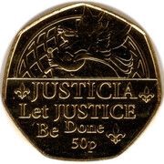 50 Pence - Elizabeth II Platinum Jubilee - Justicia; Gold plated, United Kingdom, 2022 reverse image