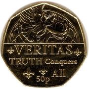 50 Pence - Elizabeth II Platinum Jubilee - Veritas; Gold Plated, United Kingdom, 2022 reverse image