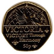 50 Pence - Elizabeth II Platinum Jubilee - Victoria; Gold Plated, United Kingdom, 2022 reverse image
