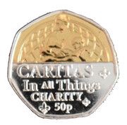 50 Pence - Elizabeth II Platinum Jubillee - Caritas; Silver-gold plated, United Kingdom, 2022 reverse image