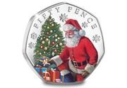 50 Pence - Charles III Father Christmas and Christmas tree; Silver Proof, United Kingdom, 2023 reverse image