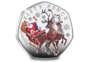 50 Pence - Charles III Father Christmas in sleigh; Silver Proof, United Kingdom, 2023 reverse image