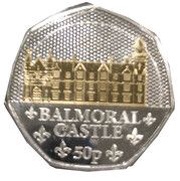 50 Pence - Charles III Royal Residence - Balmoral Castle; Ag-Au plated, United Kingdom, 2023 reverse image