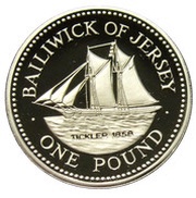 1 Pound - Elizabeth II Schooner, The Tickler; Silver Proof, United Kingdom, 1991 reverse image