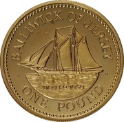 1 Pound - Elizabeth II Schooner, TheTickler; Gold Proof, United Kingdom, 1991 reverse image