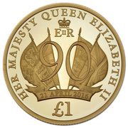 1 Pound - Elizabeth II 90th Birthday; Gold Proof, United Kingdom, 2016 reverse image