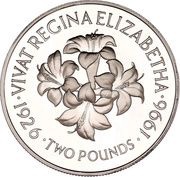 2 Pounds - Elizabeth II Queen's 70th Birthday; Silver Proof, United Kingdom, 1996 reverse image