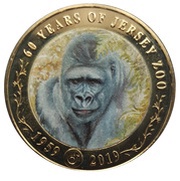 2 Pounds - Elizabeth II 60th Anniversary of Jersey Zoo - Gorilla, United Kingdom, 2019 reverse image