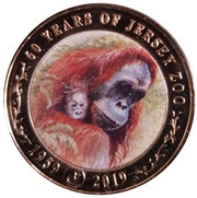 2 Pounds - Elizabeth II 60th Anniversary of Jersey Zoo - Orangutan, United Kingdom, 2019 reverse image