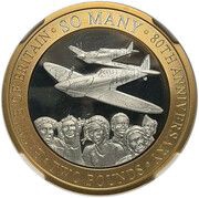 2 Pounds - Elizabeth II 80th Anniversary of the Battle of Britain; Silver Proof, United Kingdom, 2020 reverse image