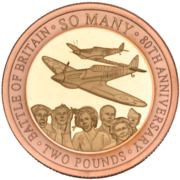 2 Pounds - Elizabeth II 80th Anniversary of the Battle of Britain; Gold Proof, United Kingdom, 2020 reverse image