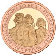 2 Pounds - Elizabeth II 80th Anniversary of the Battle of Britain; Gold Proof, United Kingdom, 2020 reverse image