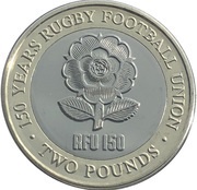 2 Pounds - Elizabeth II RFU 150th Anniversary Rose Logo, United Kingdom, 2021 reverse image