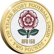 2 Pounds - Elizabeth II RFU 150th Anniversary Rose Logo (Coloured), United Kingdom, 2021 reverse image