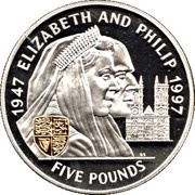 5 Pounds - Elizabeth II Golden Wedding; Silver, United Kingdom, 1997 reverse image