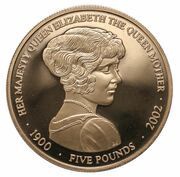 5 Pounds - Elizabeth II Queen Mother; Gold Proof, United Kingdom, 2002 reverse image