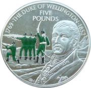 5 Pounds - Elizabeth II Duke of Wellington; Silver Proof, United Kingdom, 2002 reverse image