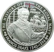5 Pounds - Elizabeth II Sir Francis Drake; Silver Proof, United Kingdom, 2003 reverse image