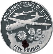 5 Pounds - Elizabeth II D-Day; Silver Proof, United Kingdom, 2004 reverse image