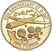 5 Pounds - Elizabeth II D-Day; Gold Proof, United Kingdom, 2004 reverse image