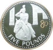 5 Pounds - Elizabeth II Queen on Horseback; Silver Proof, United Kingdom, 2006 reverse image