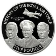 5 Pounds - Elizabeth II Dambusters Raid; Silver Proof, United Kingdom, 2008 reverse image