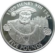 5 Pounds - Elizabeth II King Henry VIII; Silver Proof, United Kingdom, 2009 reverse image