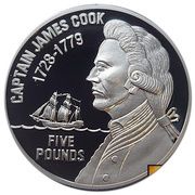 5 Pounds - Elizabeth II Sea Exploration - James Cook; Silver Proof, United Kingdom, 2009 reverse image