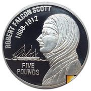 5 Pounds - Elizabeth II Sea Exploration - Robert Falcon Scott; Silver Proof, United Kingdom, 2009 reverse image
