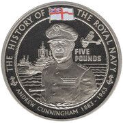 5 Pounds - Elizabeth II Royal Navy - Andrew Cunningham, United Kingdom, 2009 reverse image