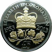 5 Pounds - Elizabeth II Coronation Jubilee; with gold ink, United Kingdom, 2013 reverse image