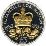 5 Pounds - Elizabeth II Coronation Jubilee; Silver proof, United Kingdom, 2013 reverse image