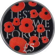 5 Pounds - Elizabeth II Remembrance Day 2016; Silver Proof, United Kingdom, 2016 reverse image