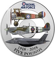 5 Pounds - Elizabeth II RAF Centenary Silver Proof, United Kingdom, 2018 reverse image