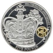5 Pounds - Elizabeth II 65th Anniversary of Coronation; Silver proof, United Kingdom, 2018 reverse image