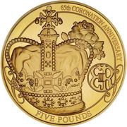 5 Pounds - Elizabeth II 65th Anniversary of Coronation; Gold Proof, United Kingdom, 2018 reverse image
