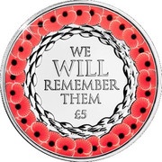 5 Pounds - Elizabeth II Remembrance Day 2019, United Kingdom, 2019 reverse image