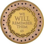 5 Pounds - Elizabeth II Remembrance Day 2019; Gold Proof, United Kingdom, 2019 reverse image