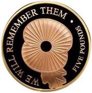 5 Pounds - Elizabeth II We Will Remember Them; Gold Proof, United Kingdom, 2020 reverse image