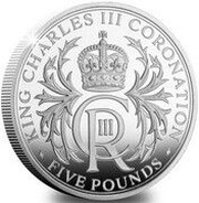 5 Pounds - Charles III Coronation; proof, United Kingdom, 2023 reverse image