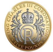 5 Pounds - Charles III Coronation; Silver Proof Gold plated, United Kingdom, 2023 reverse image