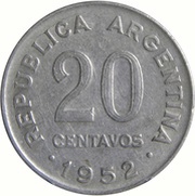 20 Centavos magnetic; larger head; smooth edge obverse image