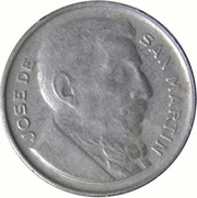 20 Centavos magnetic; larger head; smooth edge, Argentina, 1952-1953 reverse image